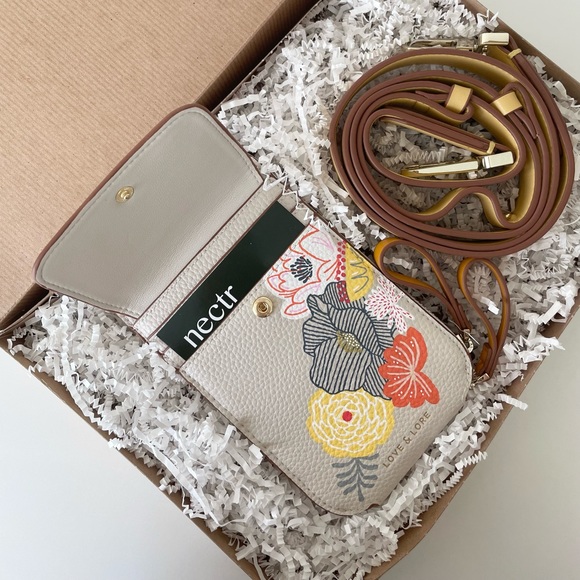 NEW Handpainted Floral Crossbody Phone Bag, Cream - Picture 6 of 9